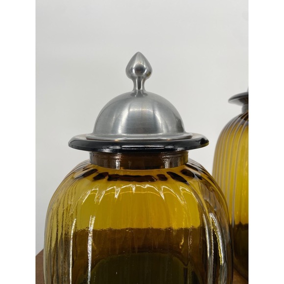 Gothic Castlecore Witchy Amber Glass Apothecary Decor Set Ribbed Jars Alter - Picture 10 of 12